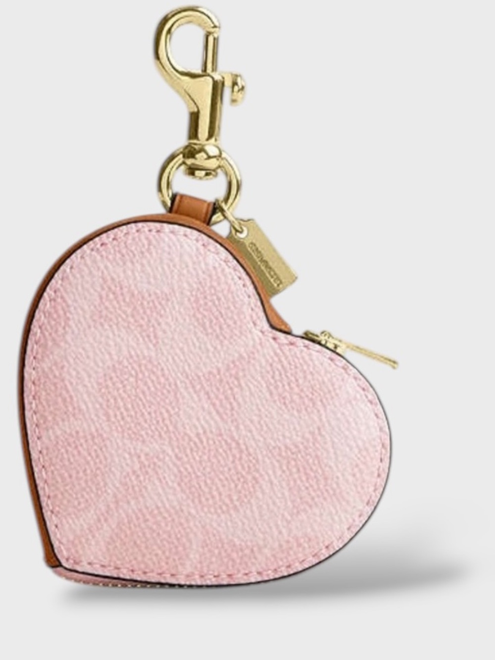 Coach Powder Light Pink Heart Bag Charm Leather Zipper Pouch CEA22